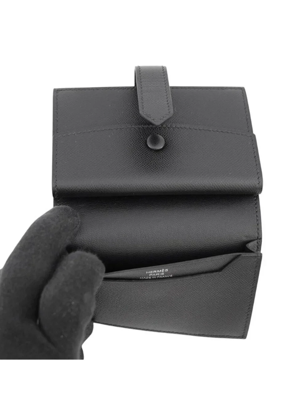 Hermes Card Case Bearn Mini Coin Purse Black Veau Madame Business